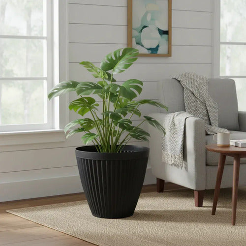 Maceta Plástica Redonda 30x28.5cm Jardín Flores Plantas Gris Negro
