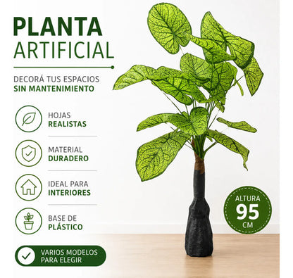 Adorno Planta Artificial Hojas Decoracion Interior Plastica Verde Lima