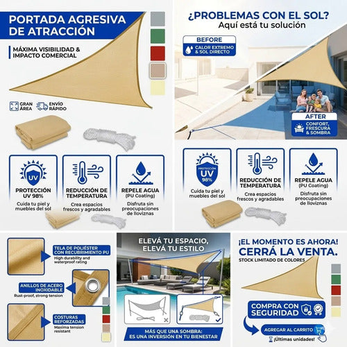 Toldo Lona Cobertor Triangular Impermeable Poliester 4x4x4