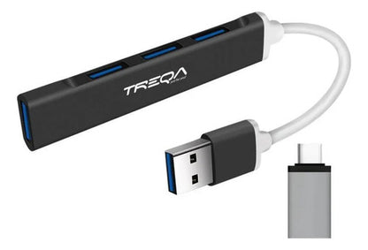 Hub Usb 4 Puertos Notebook Pc + Adaptador Tipo C Usb-a 3.0 Negro