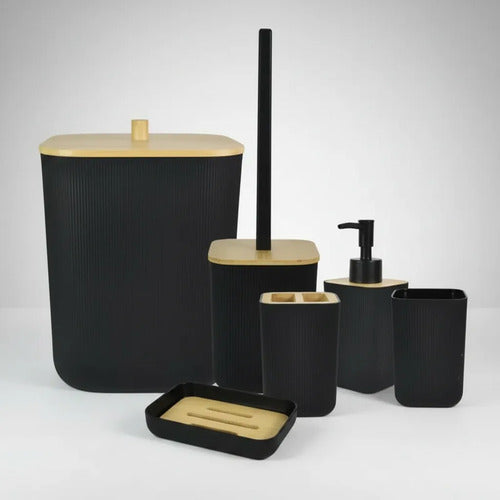 Juego De Baño Set Accesorios Papelera Plástico Porta Cepillo Negro