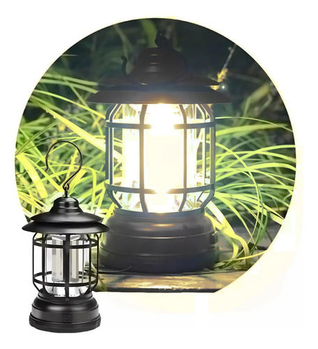 Farol Led Camping Recargable Con Bateria Luz Calida Negro