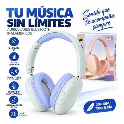 Auriculares Inalámbricos Plegables Micrófono Bluetooth 5.3 Rosa