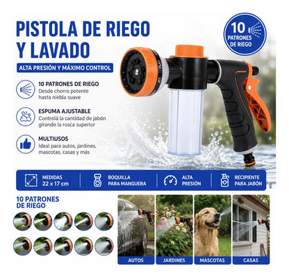 Rociador Riego Manguera Lavado Auto Pistola Espuma 10 Modos