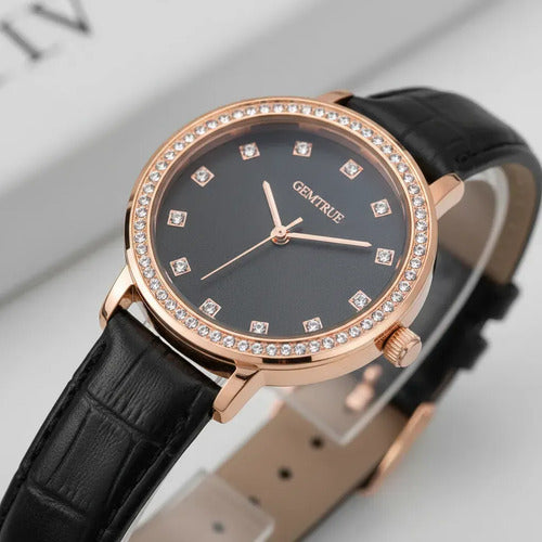 Reloj De Pulsera Femenino Brillos Elegante Mujer Analógico Rosa
