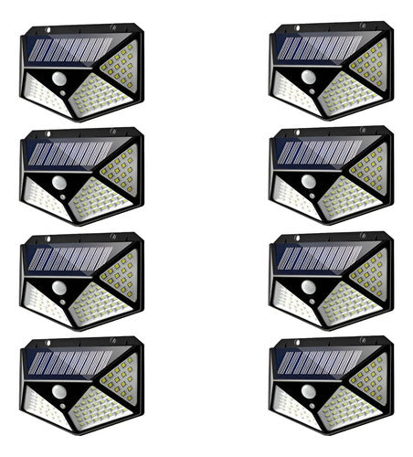 Set X8 Aplique Solar Pared Foco Led Sensor De Movimiento Negro