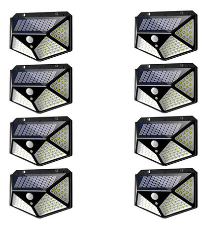 Set X8 Aplique Solar Pared Foco Led Sensor De Movimiento Negro