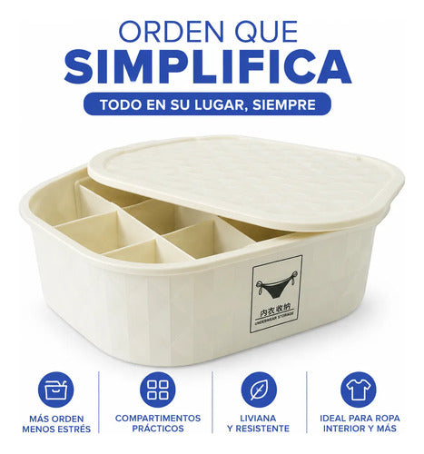 Caja Organizador Plástico Ropa Interior Compartimientos 32cm Aleatorio