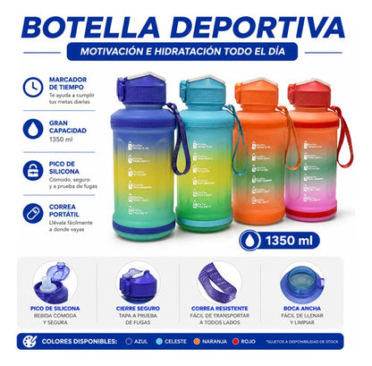 Botella Agua Deportiva Pico Silicona Marcador Motivacional Naranja