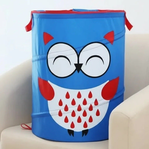 Canasto Infantil Plegable Tela Diseño Búho 40cm Organizador Azul