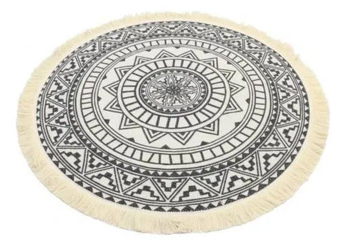 Alfombra Redonda Mandala Algodon 60cm Decorativa Dormitorio 60 Cm Blanco
