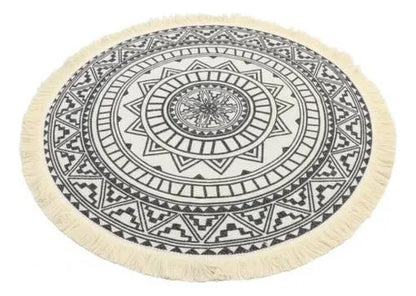 Alfombra Redonda Mandala Algodon 60cm Decorativa Dormitorio 60 Cm Blanco