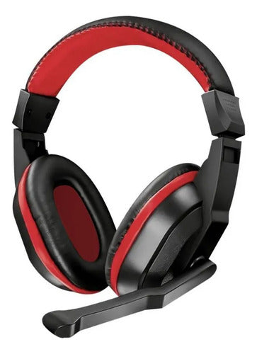 Auricular Gamer Control Volumen Micrófono Vincha Ajustable Negro Con Rojo