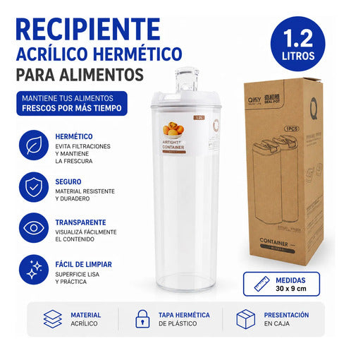 Recipiente Contenedor Hermético Acrílico 1.2l Alimentos Blanco