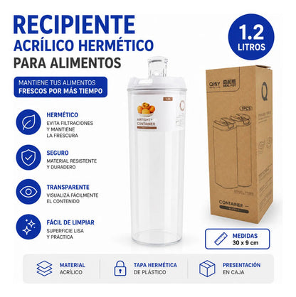 Recipiente Contenedor Hermético Acrílico 1.2l Alimentos Blanco