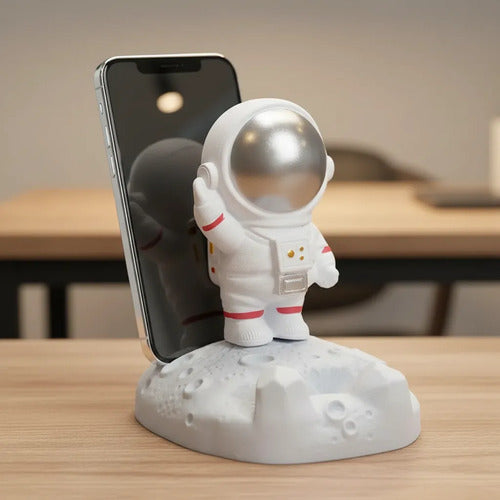 Soporte Porta Celular Astronauta Escritorio Mesa Base Auto Blanco