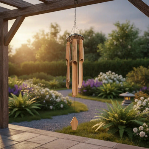 Adorno Llamador Viento Colgante Bambu Sonoro Jardin 85cm Marrón