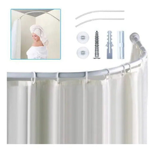 Barra Curva Aluminio Cortina Baño 2 Tramos 160cm 80cm C/u Blanco