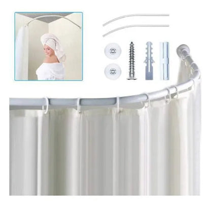 Barra Curva Aluminio Cortina Baño 2 Tramos 160cm 80cm C/u Blanco