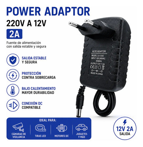 Transformador Adaptador 12v 2a Camaras Tiras Led Fuente Dc Negro