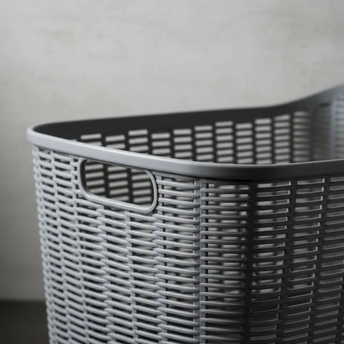 Canasto/cesto Asas Organizador Plástico Calado Multiuso 51cm Gris