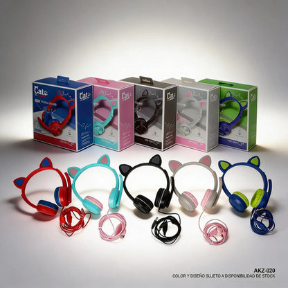 Auriculares Gamer Con Orejas De Gato Microfono Luz Led Rgb Aleatorio