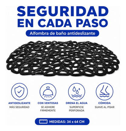 Alfombra Goma Antideslizante Baño Ventosas Diseño 34x64cm Negro