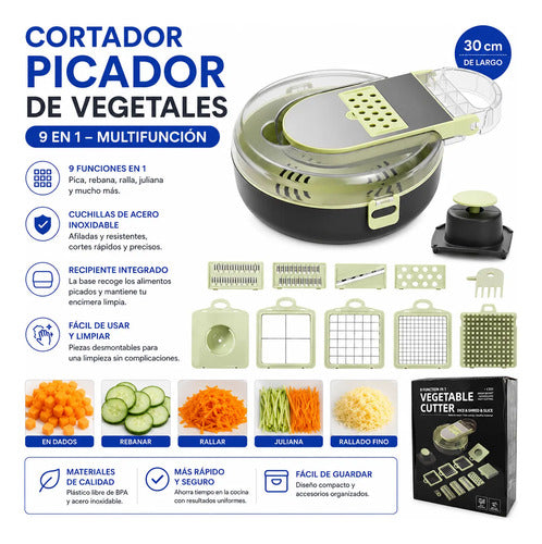 Cortador Picador Vegetales 9 En 1 Cocina Mandolina Vegetales Verde