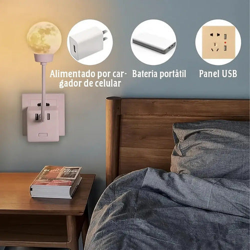 Veladora Led Usb Lampara Decorativa Diseño Mini Luna Blanco