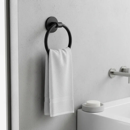 Toallero Soporte Anillo Porta Toalla Baño Pared 22cm Aro Negro