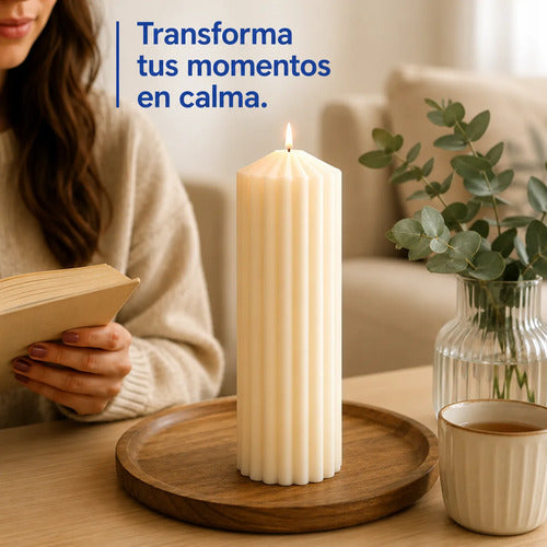 Vela Cera Acanalada Decorativa 20x7cm Cilindrica Fragancia Blanco