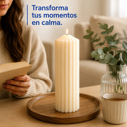 Vela Cera Acanalada Decorativa 20x7cm Cilindrica Fragancia Blanco