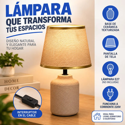 Lámpara Mesa Cerámica Texturizada E27 33cm Velador Beige