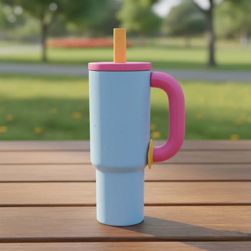 Vaso Termico Acero Inoxidable 1200ml Sorbito Tapa Ergonomico Celeste Con Rosado Bicolor / Mate