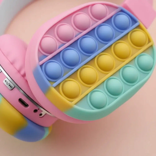 Auriculares Bluetooth Diseño Pop It Con Usb Tf Fm Micrófono Rosa