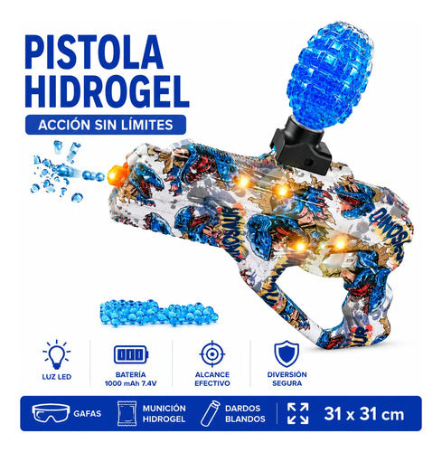 Pistola Hidrogel Recargable Led Munición Gafa Dardos Juguete Aleatorio