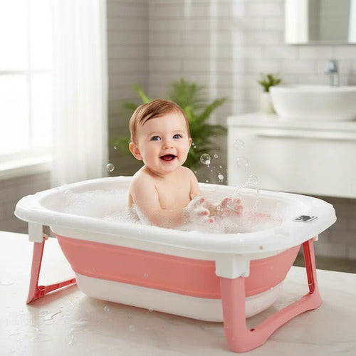 Bañera Infantil Plegable Termómetro Digital 75x47cm Plástico Salmón