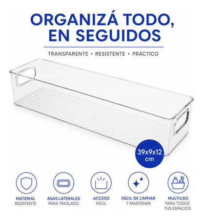 Canasto Organizador Acrílico Multiuso Transparente Asas 39cm Transparente
