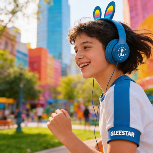 Auricular Infantil Bluetooth Rabbit Tf Mic Vincha Ajustable Azul