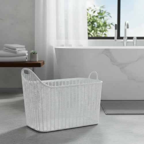 Canasto/cesto Asas Organizador Plástico Calado Multiuso 51cm Blanco