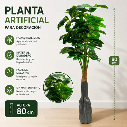 Adorno Planta Artificial Hojas Decoracion Interior 80cm Base Verde Claro