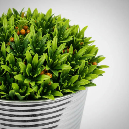 Maceta Metálica Y Planta Artificial Decorativa Hogar Jardin Plateado