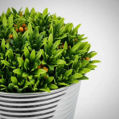 Maceta Metálica Y Planta Artificial Decorativa Hogar Jardin Plateado