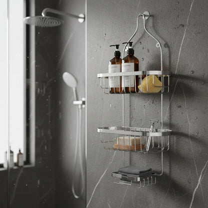 Organizador Esquinero Baño Ducha Metal 3 Estantes Colgante Plateado