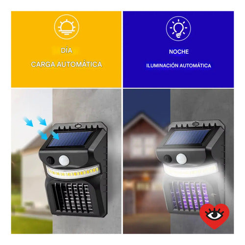 Aplique Lampara Mata Mosquitos Insectos Farol Led Solar Negro