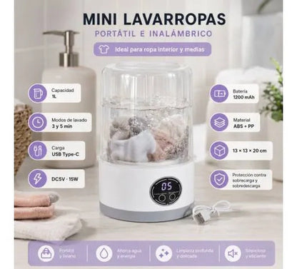 Mini Lavarropas Lavadora Portátil Recargable 1l Compacta Usb Blanco