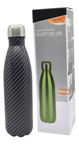 Botella Termica Acero Inoxidable 500ml Fibra Carbono Sport Negro