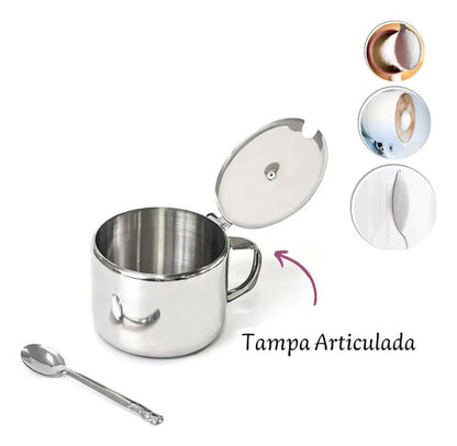 Azucarero En Acero Inox Con Cuchara Y Tapa Plateado