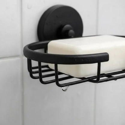 Porta Jabón Baño Pared Zinc Rejilla Ovalada Jabonera 15x12cm Negro