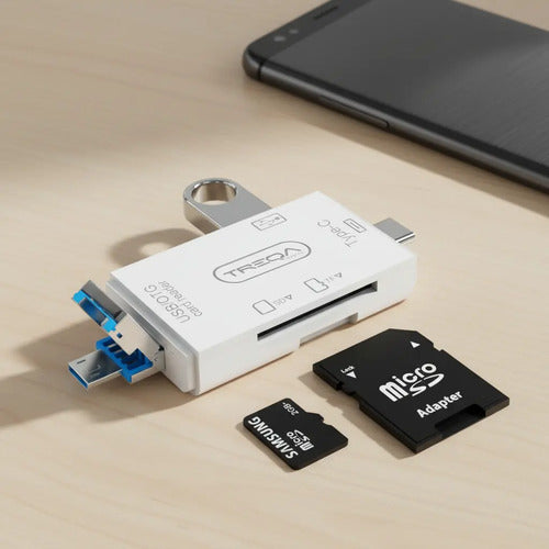 Lector De Tarjeta Sd Universal Usd-micro-usb-c Funcion Otg Blanco Negro